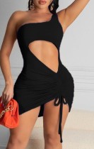 Summer Black One Schulter ausgeschnitten Sexy Rüschen Strings Club Kleid
