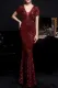Summer Red Sequins V-Neck Mermaid Long Evening Dress