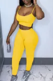 Summer Solid Color Tight Strap Crop Top and Pants 2pc Matching Set