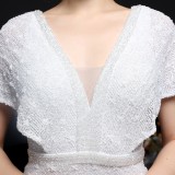 Summer Wedding White Sequins V-Neck Mermaid Bridal Dress
