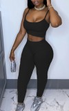 Summer Solid Color Tight Strap Crop Top and Pants 2pc Matching Set