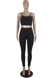 Summer Solid Color Tight Strap Crop Top and Pants 2pc Matching Set