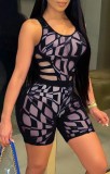 Summer Sexy See Through Black Tight Vest and Shorts Matching Set