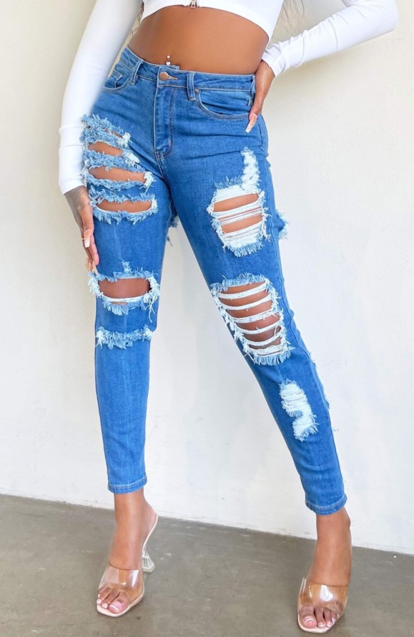 Summer Stylish Blue Ripped Jeans