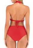 Summer Red Two-Piece High Waist Halter Swimwear