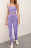 Summer Casual Purple Strap Vest and Pants Lounge Set