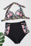 Summer Floral Two-Piece High Waist Halter Swimwear