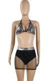 Summer Silver and Black Sparkly Bra and High Waist Mini Skirt 2PC Party Suit
