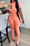 Summer Orange Slit Bottom Sexy Irregular Bodycon Jumpsuit