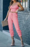 Summer Casual Pink Strap Vest and Pants Lounge Set