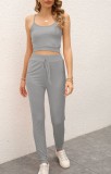 Summer Casual Grey Strap Vest and Pants Lounge Set