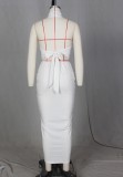 Summer White Scoop Crop Top and Irregular Ruched Skirt Matching 2PC Set