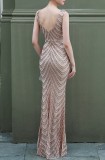 Summer Golden Sequins Sleeveless V-Neck Mermaid Evening Dress