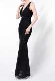 Summer Black Sequins Sleeveless V-Neck Mermaid Evening Dress