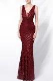 Summer Red Sequins Sleeveless V-Neck Mermaid Evening Dress
