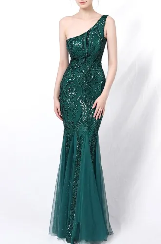 Summer Green Sequins One Shoulder Mermaid Evening Dress