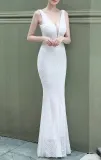 Summer Wedding White Sequins Sleeveless V-Neck Mermaid Bridal Dress