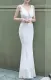 Summer Wedding White Sequins Sleeveless V-Neck Mermaid Bridal Dress