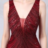 Summer Red Sequins Sleeveless V-Neck Mermaid Evening Dress