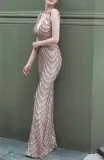 Summer Golden Sequins Sleeveless V-Neck Mermaid Evening Dress