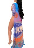 Summer Print One Piece Dollar Swimwear with Cover-Up