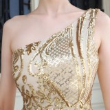 Summer Golden Sequins One Shoulder Mermaid Evening Dress
