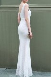 Summer Wedding White Sequins Sleeveless V-Neck Mermaid Bridal Dress