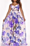 Summer Floral Purple Wide Strap High Waist Long Maxi Dress