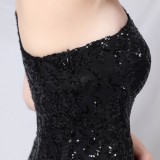 Summer Black Sequins One Shoulder Mermaid Evening Dress