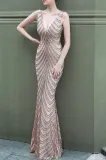 Summer Golden Sequins Sleeveless V-Neck Mermaid Evening Dress
