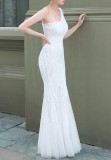 Summer Wedding White Sequins One Shoulder Mermaid Bridal Dress