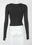 Summer Black Hollow Out Long Sleeve Sexy Crop Top
