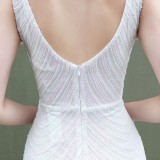 Summer Wedding White Sequins Sleeveless V-Neck Mermaid Bridal Dress