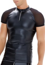 Summer Man Black Leather Patch Shape Top