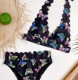 Summer 2PC Black Butterfly Print High Waist Swimwear