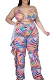 Summer Plus Size Colorful Bra and Ruffles Pants 2PC Matching Set