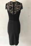 Summer Black Pacth Lace V-Neck Formal Midi Dress