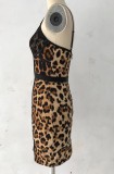 Summer Lace Pacth Sexy Leopard Strap Mini Dress