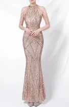 Summer Pink Sequins Scoop Neck Mermaid Evening Dress