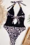 Summer One-Piece Leopard Print Halter Swimwear