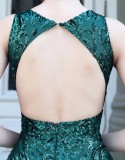 Summer Green Sequins Sleeveless O-Neck Mermaid Evening Dress