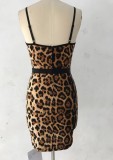 Summer Lace Pacth Sexy Leopard Strap Mini Dress