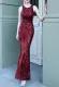 Summer Red Sequins Sleeveless O-Neck Mermaid Evening Dress