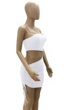 Summer White Cut Out Ruched Strings Strap Mini Bodycon Dress