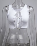 Summer White Chains Lace-Up Tank Crop Top