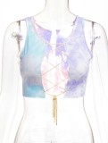 Summer Tie Dye Purple Chains Lace-Up Sleeveless Crop Top