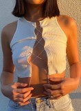 Summer White Chains Lace-Up Tank Crop Top