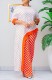 Summer Mother of Bride Polka Orange Irregular Long Top and Matching Pants Two-Piece Set