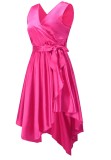 Summer Pink Sleeveless Wrapped Irregular Elegant Long Dress