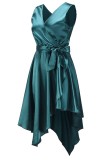 Summer Green Sleeveless Wrapped Irregular Elegant Long Dress